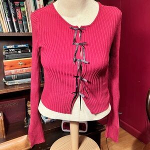 Urban Outfitters Kimchi Blue Peyton Maroon Bow Cardigan Size M